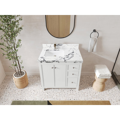 Meuble-lavabo simple 36 po avec comptoir en quartz Chicago