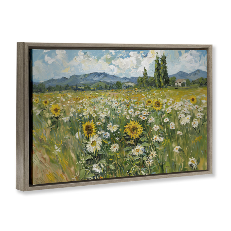  «Sunflower & Daisy Meadow», toile flottante encadrée par Arlington Prints, Cadre flottant orme Montalcino, H 21 po x l 31 po