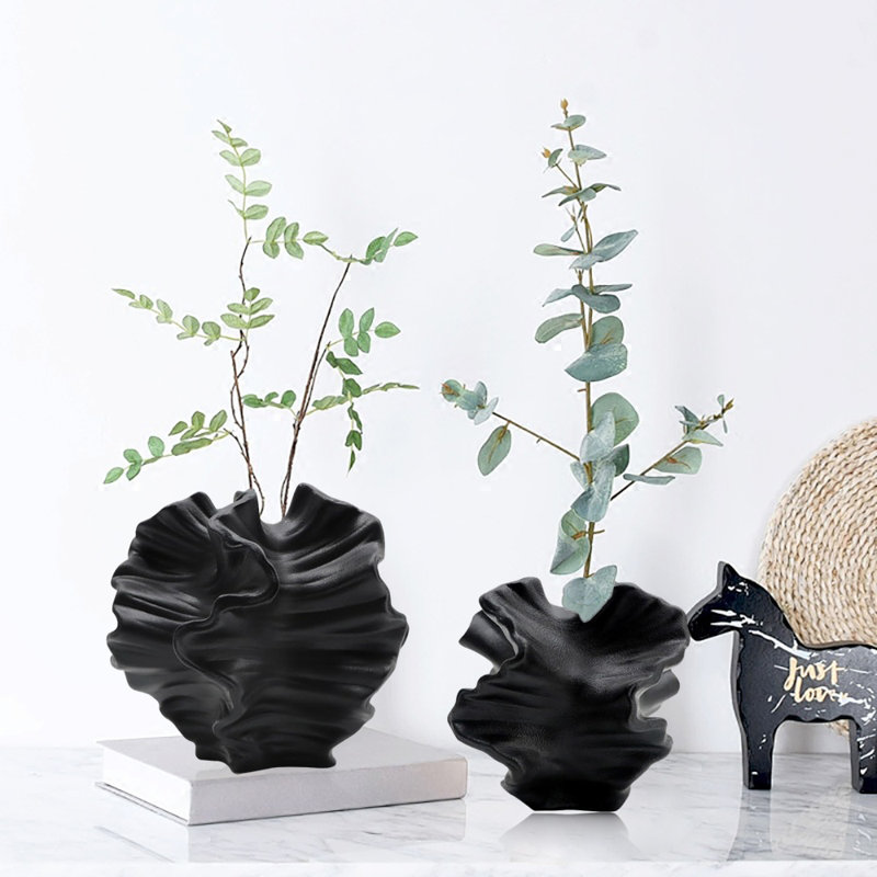 Vase en céramique, style minimaliste bohème nordique, ensemble de 2, Noir