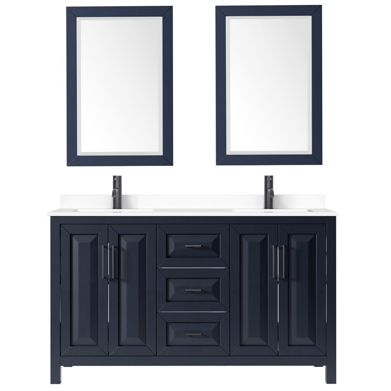 Daria 60'' W Double Vanity, Carrara Cultured Marble, Dark Blue, Matte Black