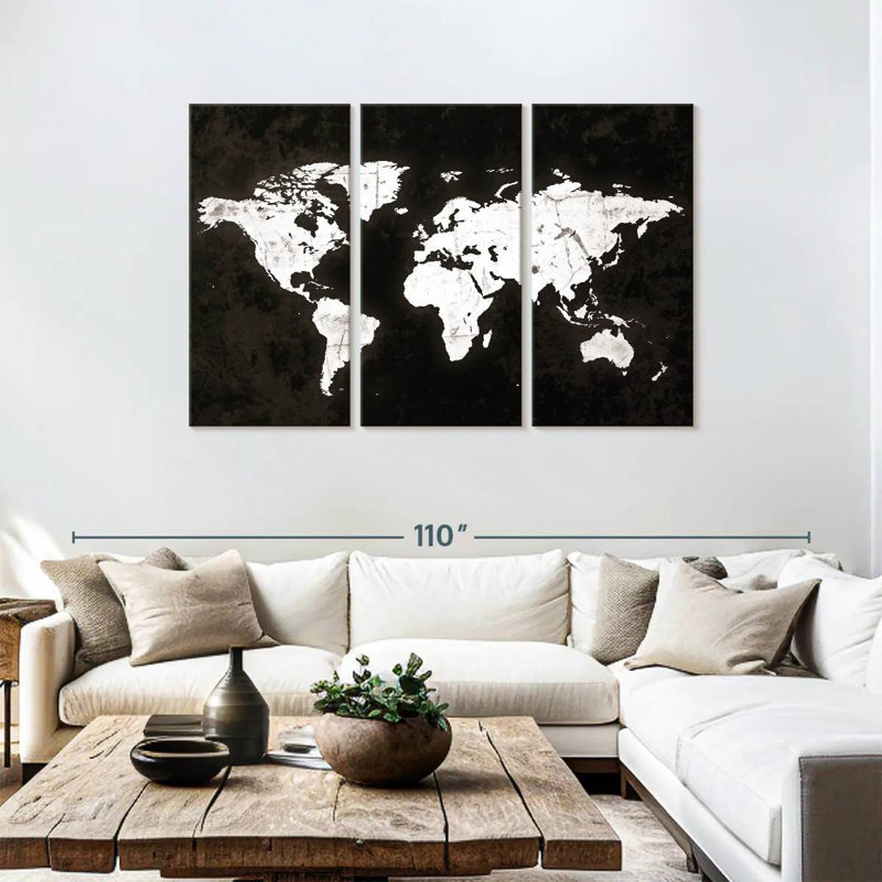 Carte du monde Aliaz White Contrast, H 48 po x l 74 po