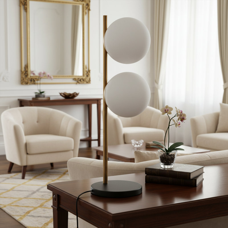 Double Globe Table Lamp, Brown