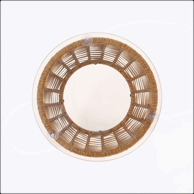 Arias Boho Rattan Side Table with Tempered Glass Top and Durable Metal Frame for Outdoor Use