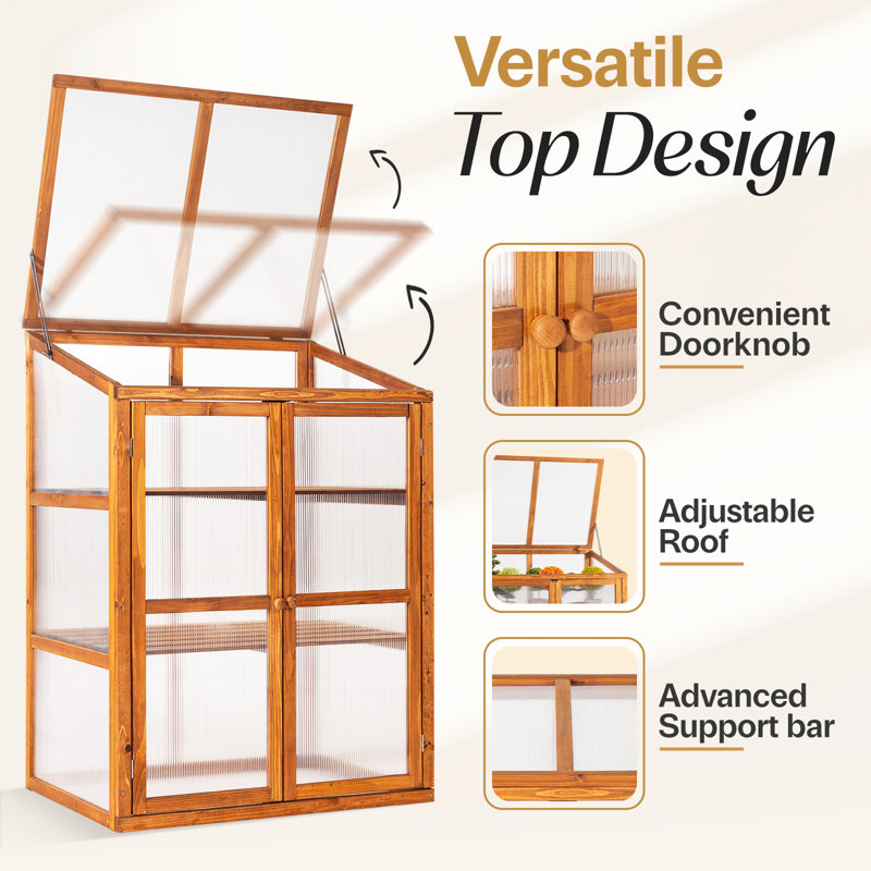 Fir Wood Cold Frame Greenhouse with Polycarbonate Panels