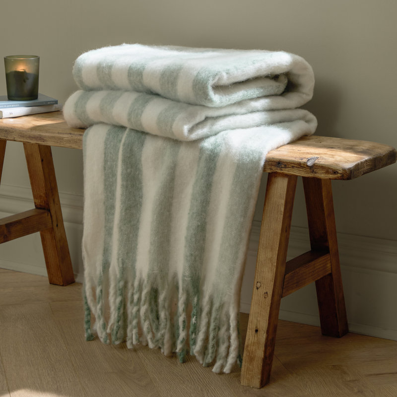 Beechwood Machine Woven Throw Blanket, Green/White Striped