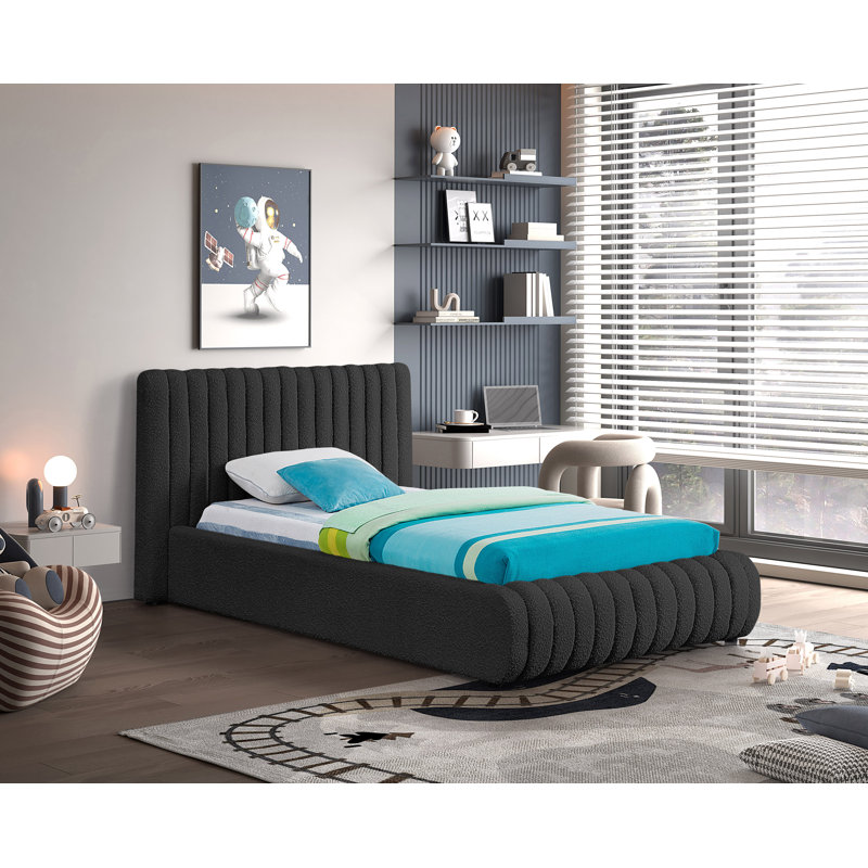 Nash Tufted Panel Bed, Twin, Black Boucle Fabric