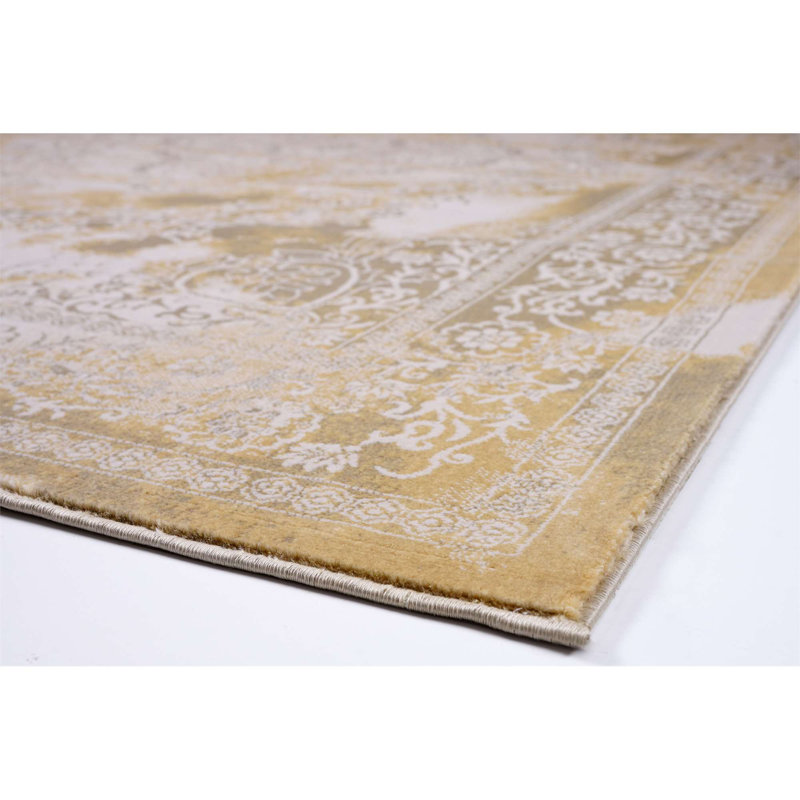 Tapis beige à motif floral Nauman, Rectangle 5 pi 3 po x 7 pi 7 po