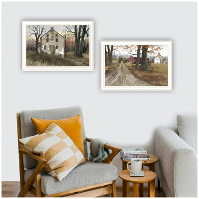 Trendy Decor 4U 2- Piece Vignette The Old Mill & A Road Home White Framed Wall Art For Living Room, Bedroom Wall Art Print For Home Decor By Billy Jac
