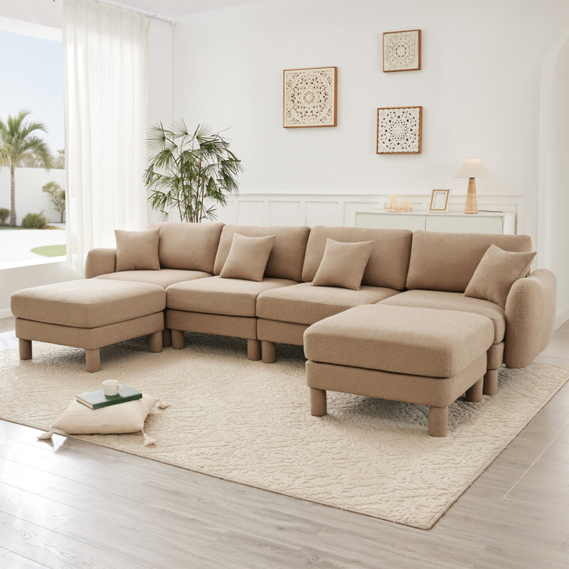 Canapé modulaire en U à 3 places Boucle Fabric, H 35,05 po x l 141,05 po x P 67,35 po, 4, Café