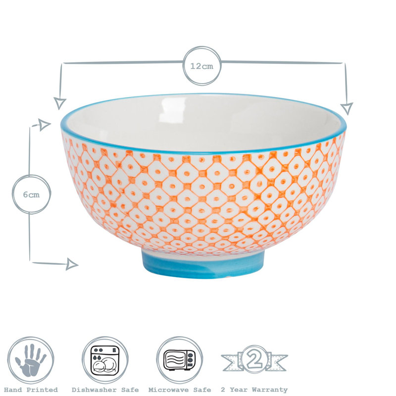 Nicola Spring Hand-Printed Rice Bowls - 12cm - Orange - Pack of 6