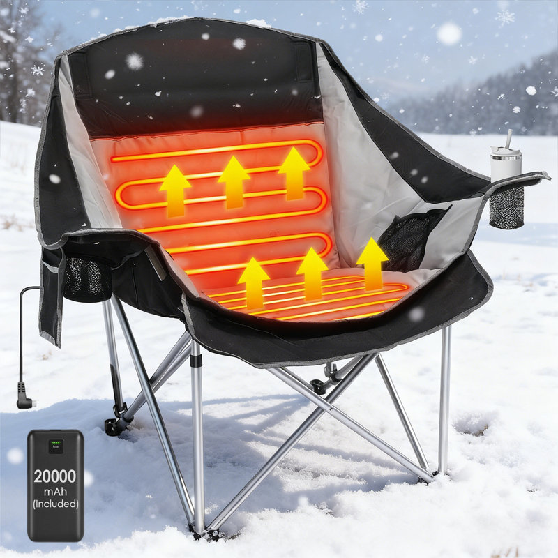 Oversized Heated Camping Chair With 20000Mah Power Bank, Dual-Zone Heated Seat With 3 Heat Levels, Portable Folding Chair For Outdoor Sports & Camping