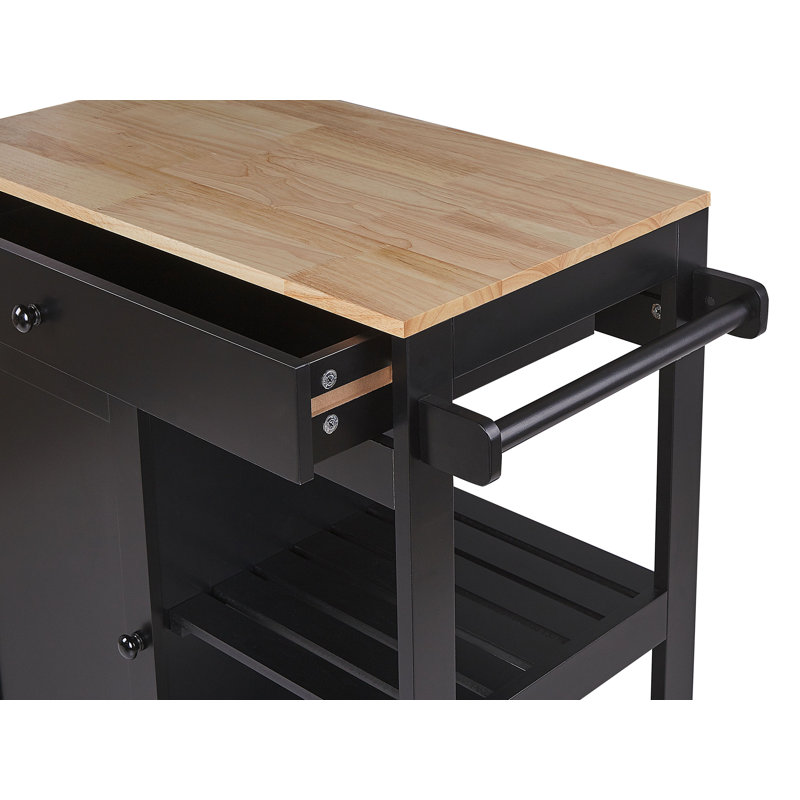 Ambon Solid Wood Top Kitchen Trolley, Black