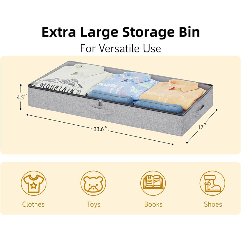 2-Pack Under Bed Storage Containers, 4.5 Inches Tall Low Profile Underbed Clothes Storage Organizer Bin With Sturdy Sidewalls/Bottom, Underbed Storage Bins 2 Storage Thin Bins