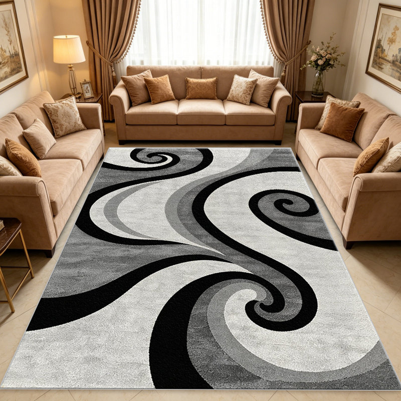 Grey Swirl area rugs for Living Room, Soft and Comfortable, Suitable for all seasons, easy to maintain, machine washable Indoor floor mat, Under Table Farmhouse suitable for Bedroom, Dining Room, Study,  Balcony, Home Decor Patio