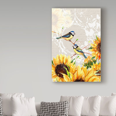«Myron Sunflower Birds II», art textuel sur toile tendue