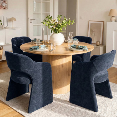 4 - Person Dining Table Sets With Round Table & 4 Upholstered Chenille Chairs