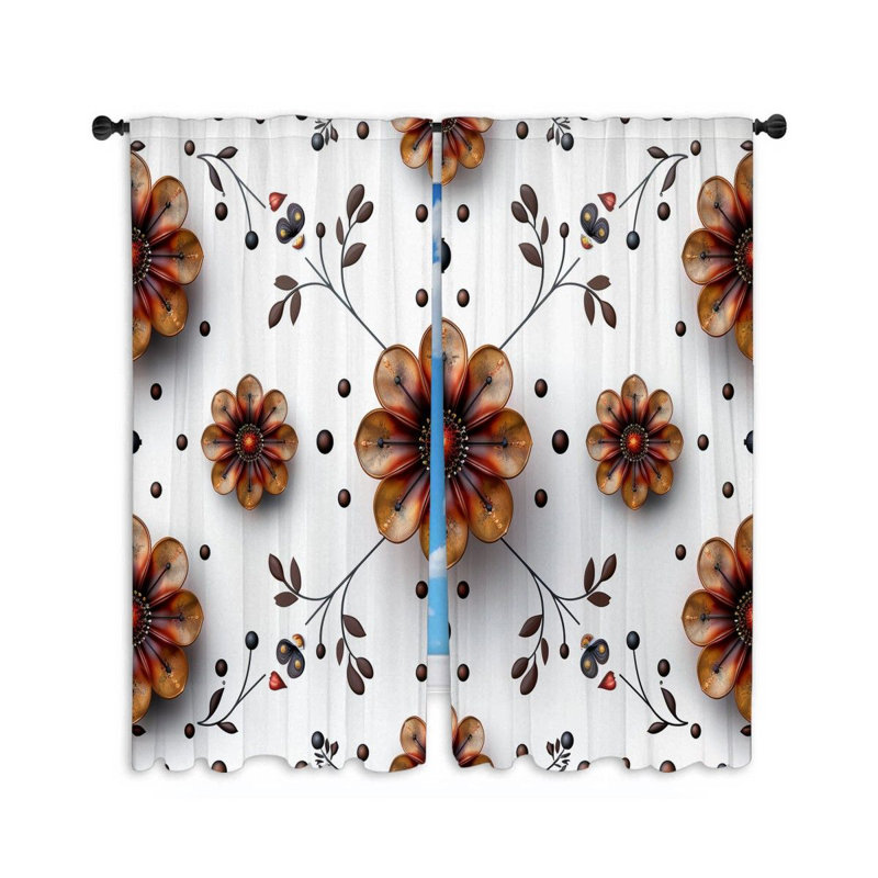 Floral Motif Visual Room Darkening Curtain, 20" W x 54" L