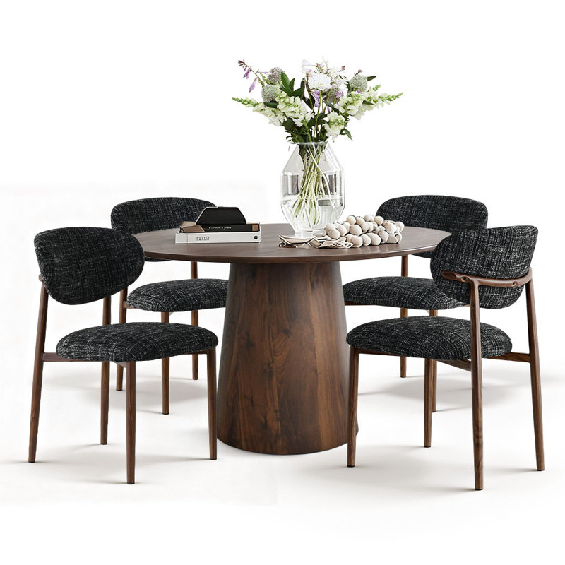 Ensemble de salle à manger 5 pièces avec table à piédestal et chaises rembourrées, Noir