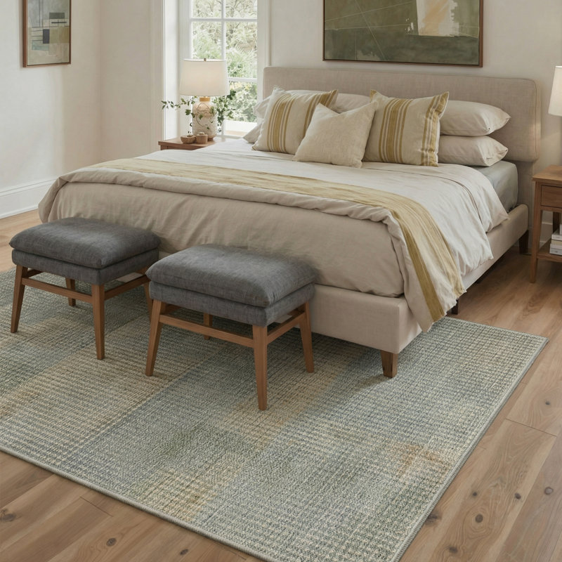 Coady Euclid Modern Geometric Machine Washable Beige / Blue / Green Indoor Area Rug with Non-Slip Backing, Rectangle 6' x 9'