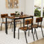 Table de salle à manger 4 places (110 x 70 x 78 cm), structure en métal, design soigné, facile d'entretien, avec 4 chaises, couleur marron rustique, plateau en bois, antidérapant, facile à nettoyer-1253385459