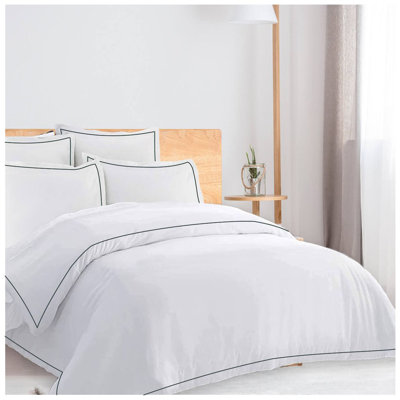 400TC Cotton Single Edge Embroidery Sateen Solid Duvet Cover Set