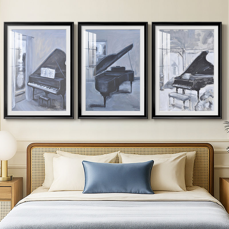 Piano Blues IV - Impression sur mesure encadrée de qualité supérieure - 3 pièces, Noir, H 21 po x l 30 po