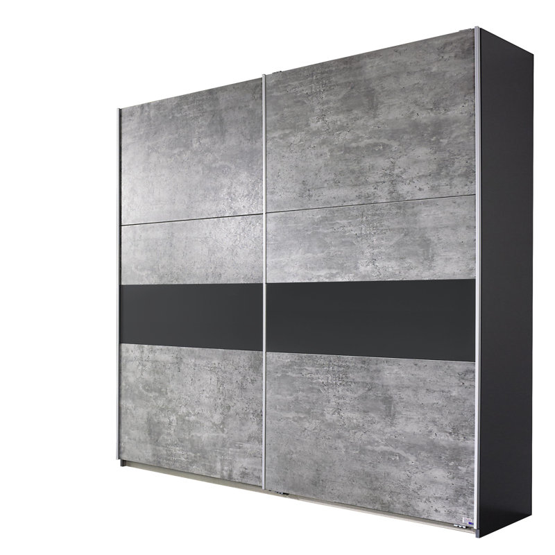 Front stone grey/Carcase Metallic grey Korbach 2 Door Sliding Wardrobe, 210cm H x 218cm W x 59cm D, Basic