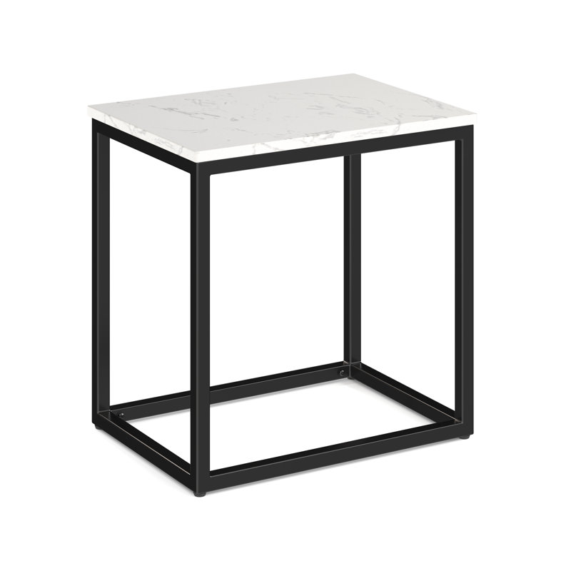 | Lyon | Table d'appoint rectangulaire à dessus en quartz 22 po x 16 po avec base en métal noir, Quartz blanc