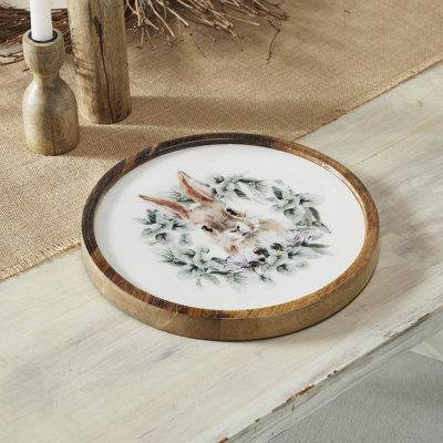 Assiette en bois Bunny Hop naturel avec lapin et couronne