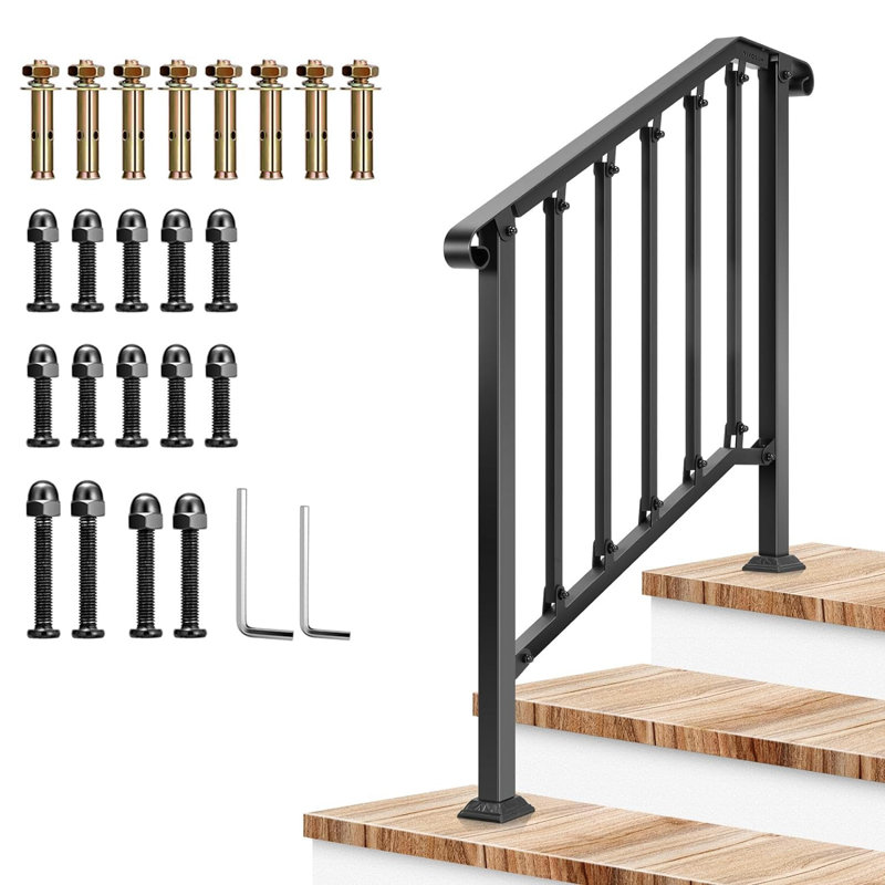 VIVOSUN 3-4 Step Black Wrought Iron Stair Handrail Kit