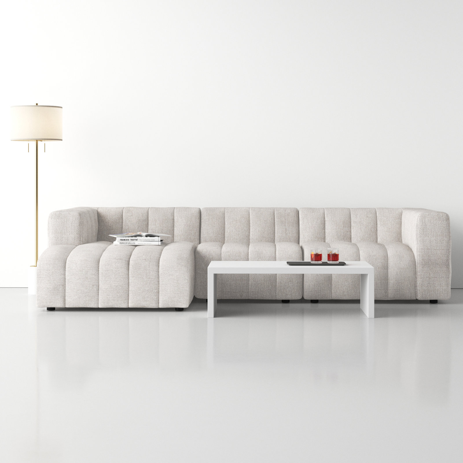 Bowry Modular Upholstered Chaise L-Sectional, Left Hand Facing, Light Gray Napa Sandstone Polyester, Black