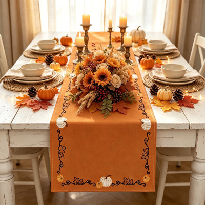 Thanksgiving Harvests Festival Table Runner Featuring Pumpkins Decor For Family Dining Tables And Dining Rooms