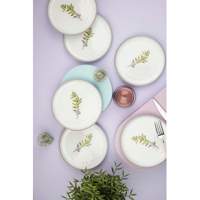 Ensemble de 6 assiettes décoratives simples en porcelaine blanche Olive Branch