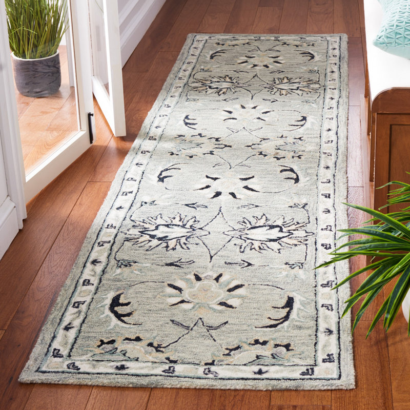 Calei Micro-Loop Hand Tufted Wool/Cotton Oriental Rug in Light Gray/Ivory/Black, Runner 2'3" x 9'