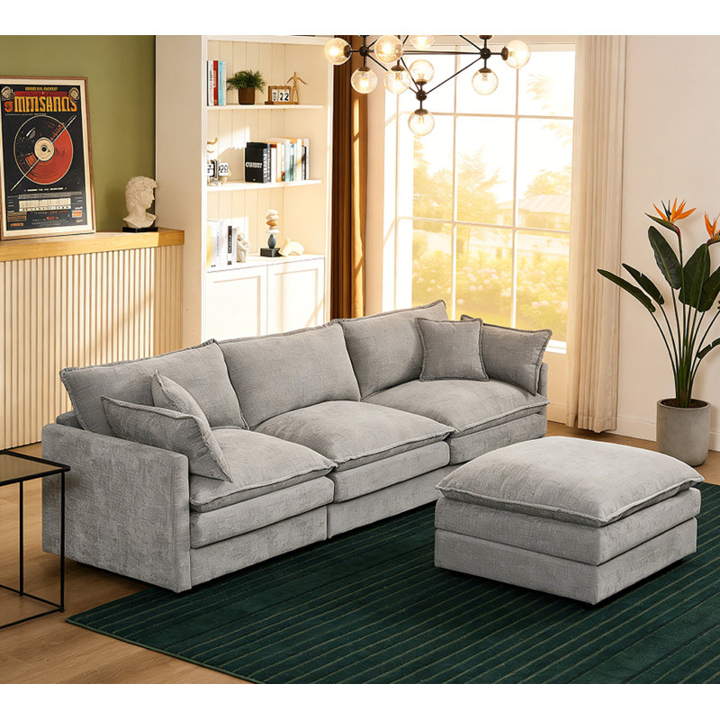 3-Seater Comfy Cloud Couches With Movable Ottoman