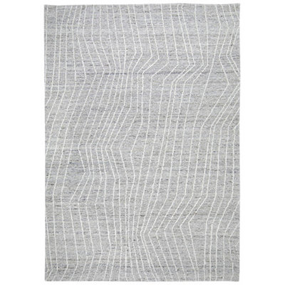 Veer 8 X 10 Area Rug, Linear Abstract Pattern, Polyester, Wool, Gray, Ivory