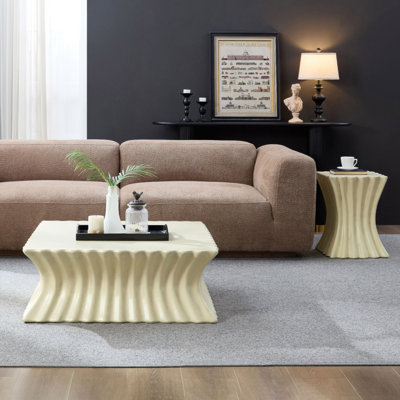 Ensemble de table basse en fibre de verre robuste de 35,43 po + 15,16 po pour salon sans assemblage