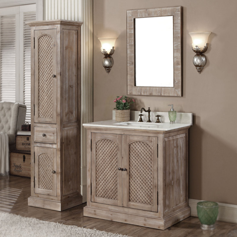 Eveny 37'' Free Standing Single Bathroom Vanity with Stone Top and Mirror and Linen tower, Quartz White