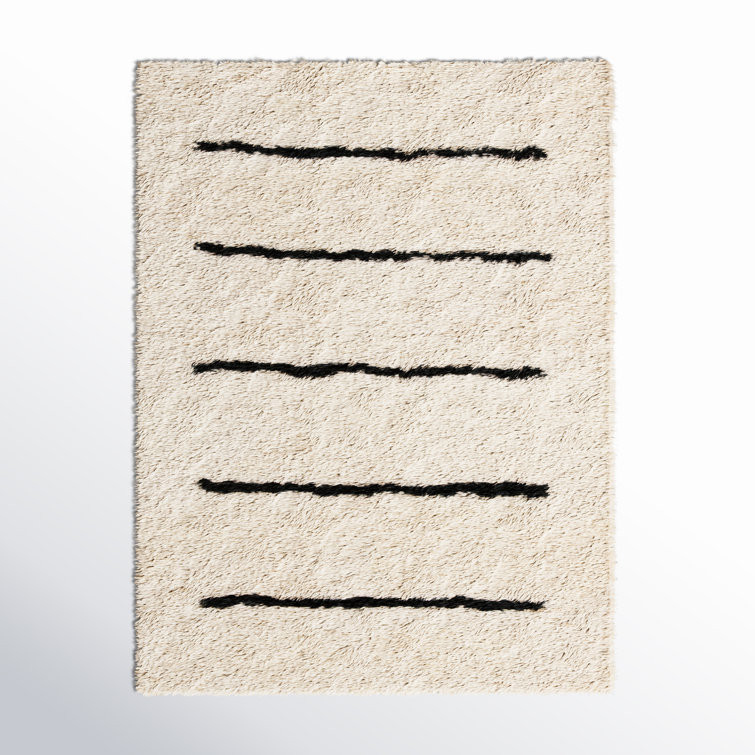 Mayer Striped Hand Knotted Wool Ivory/Black Area Rug