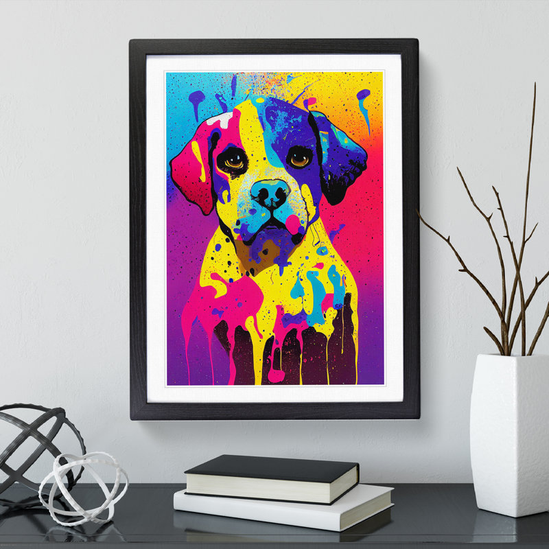 Painted Dog No.1 - Single Picture Frame Painting, 34cm H x 25cm W x 2cm D, Black Framed