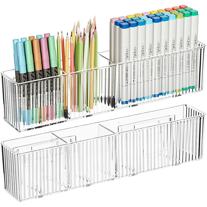 Clear Acrylic Wall Organizer Set Of 2, No-Drill Marker & Makeup Storage Shelves