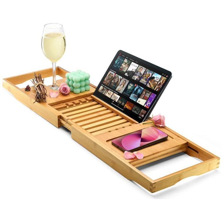 Bathtub Caddy Tray Table with Adjustable Height, Freestanding Bath Caddy  Tray with Reading Rack, Tablet Holder, Cellphone Tray and Wine Glass  Holder