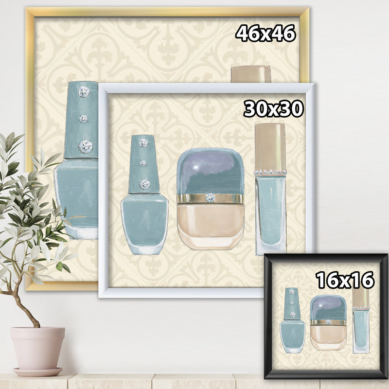 " Glam Cosmetics Blue Accessories ", White Framed, 16" H x 16" W x 1" D