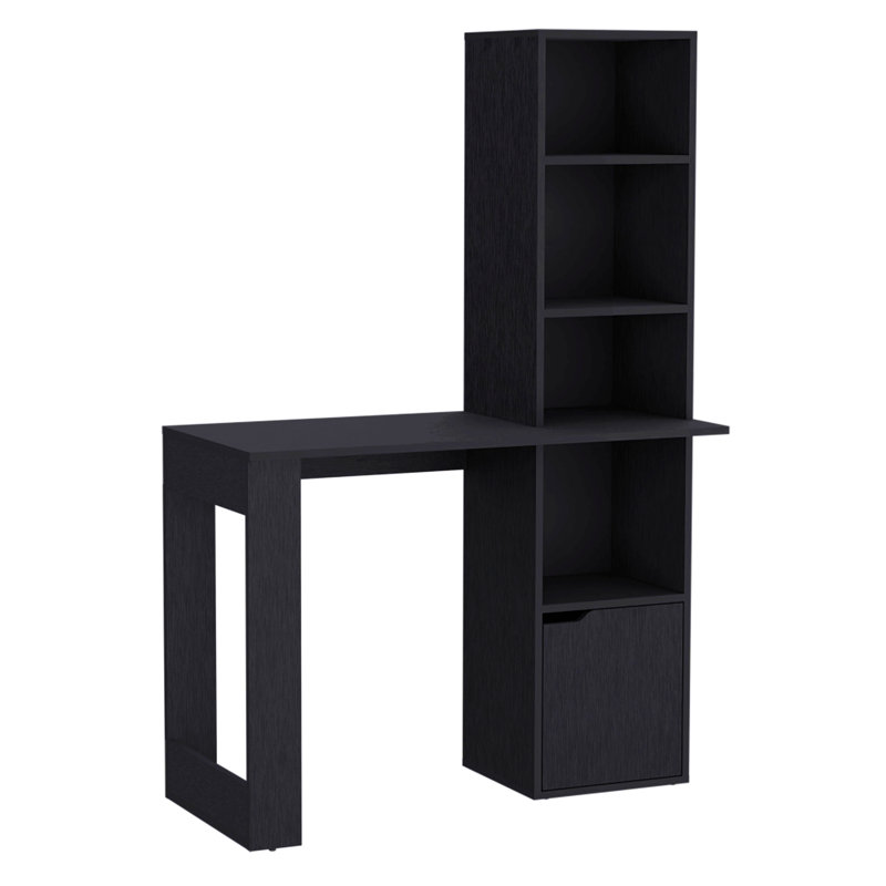 Bureau d'ordinateur avec 1 armoire et bibliothèque à 4 niveaux, Noir