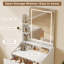 Dressing Table Set with LED Lighting Mirror, 3 Light Colors, Adjustable Brightness,Vanity Table with Hidden Storage Stool-1626956000