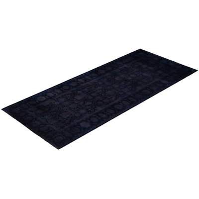 Overdyed Hand-Knotted Wool Modern-Contemporary Black Runner 4' 1" x 10' 2"