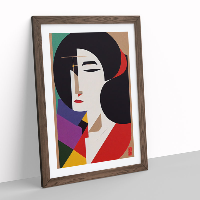 XV1022-4271X Sublime Abstract Geisha - Print, Walnut Framed Paper, White, 66cm H x 48cm W