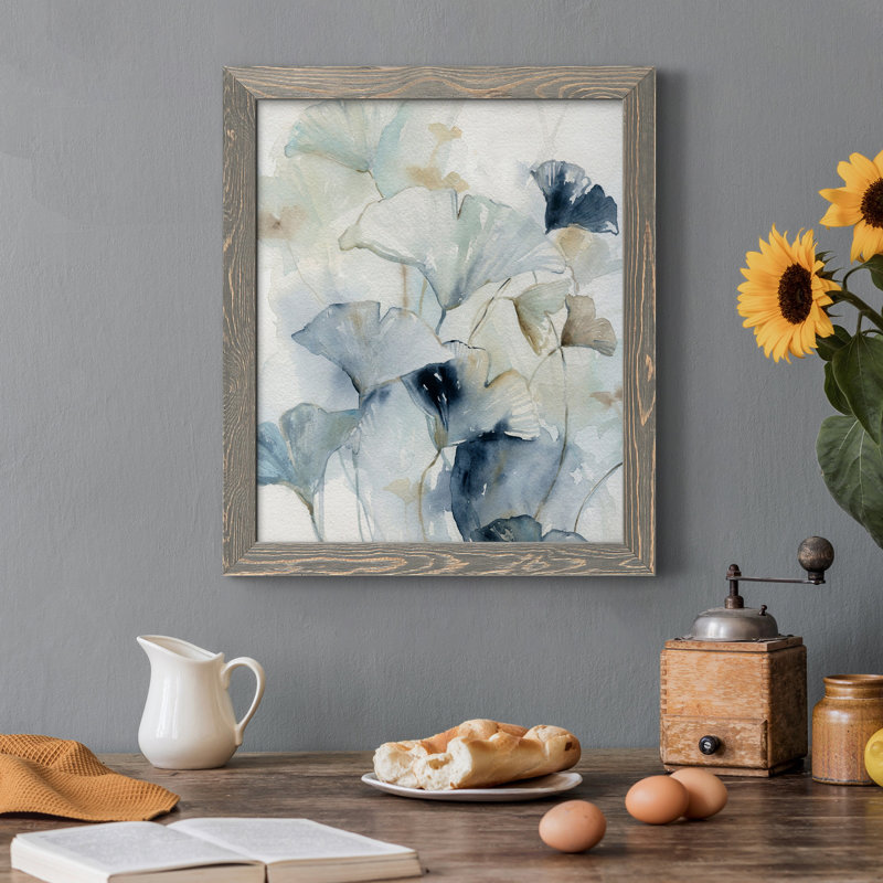 " Indigo Ginkgo I " Painting Print, 37.5" H x 27.5" W x 1" D, Grey