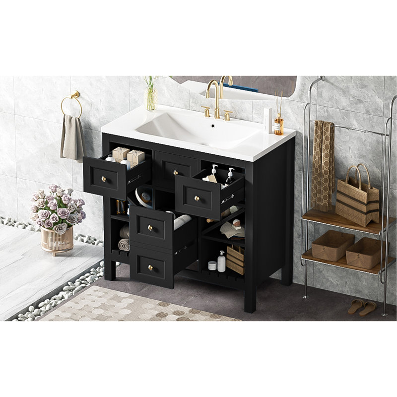 Meuble-lavabo élégant avec rangement spacieux et fabrication durable, Noir, noir, noir, noir