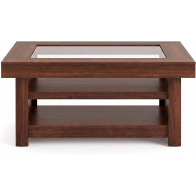 47.2" Farmhouse Coffee Table with 2-Tier Storage, Tempered Glass Top Rectangular Center Table for Living Room Small Spaces